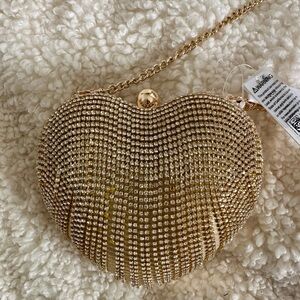 INC International Concepts Gold Rhinestone Heart Clutch
